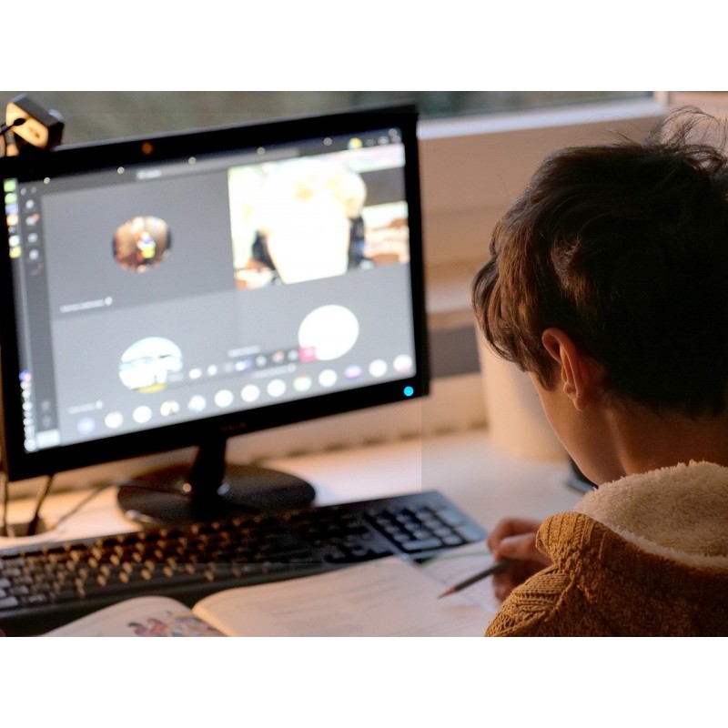 Un enfant travaille devant un écran d\'ordinateur