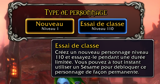 Essai de classe à sélectionner à la création de personnage